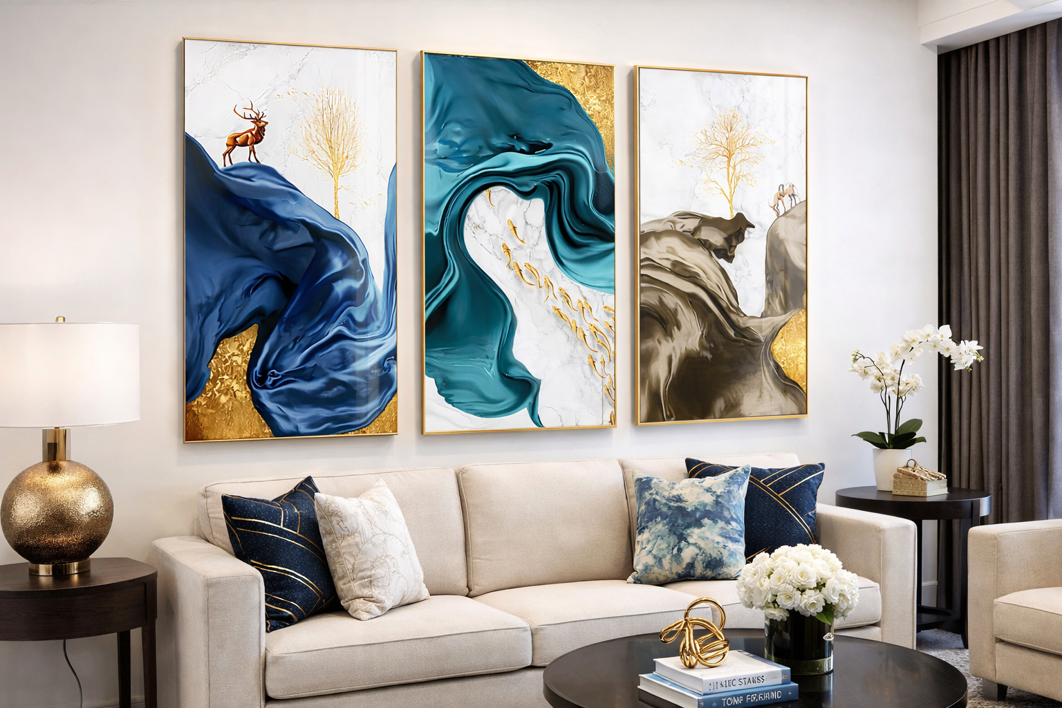 Midnight Gold Elegance – Luxury Acrylic Wall Art (3-Panel Set)