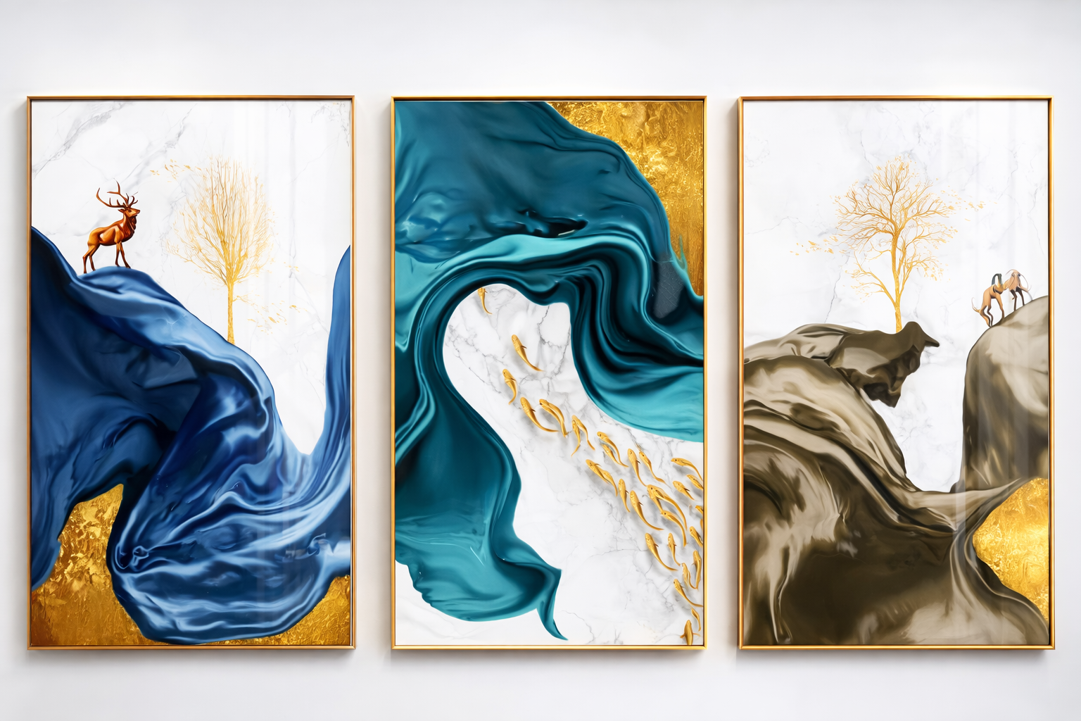 Midnight Gold Elegance – Luxury Acrylic Wall Art (3-Panel Set)