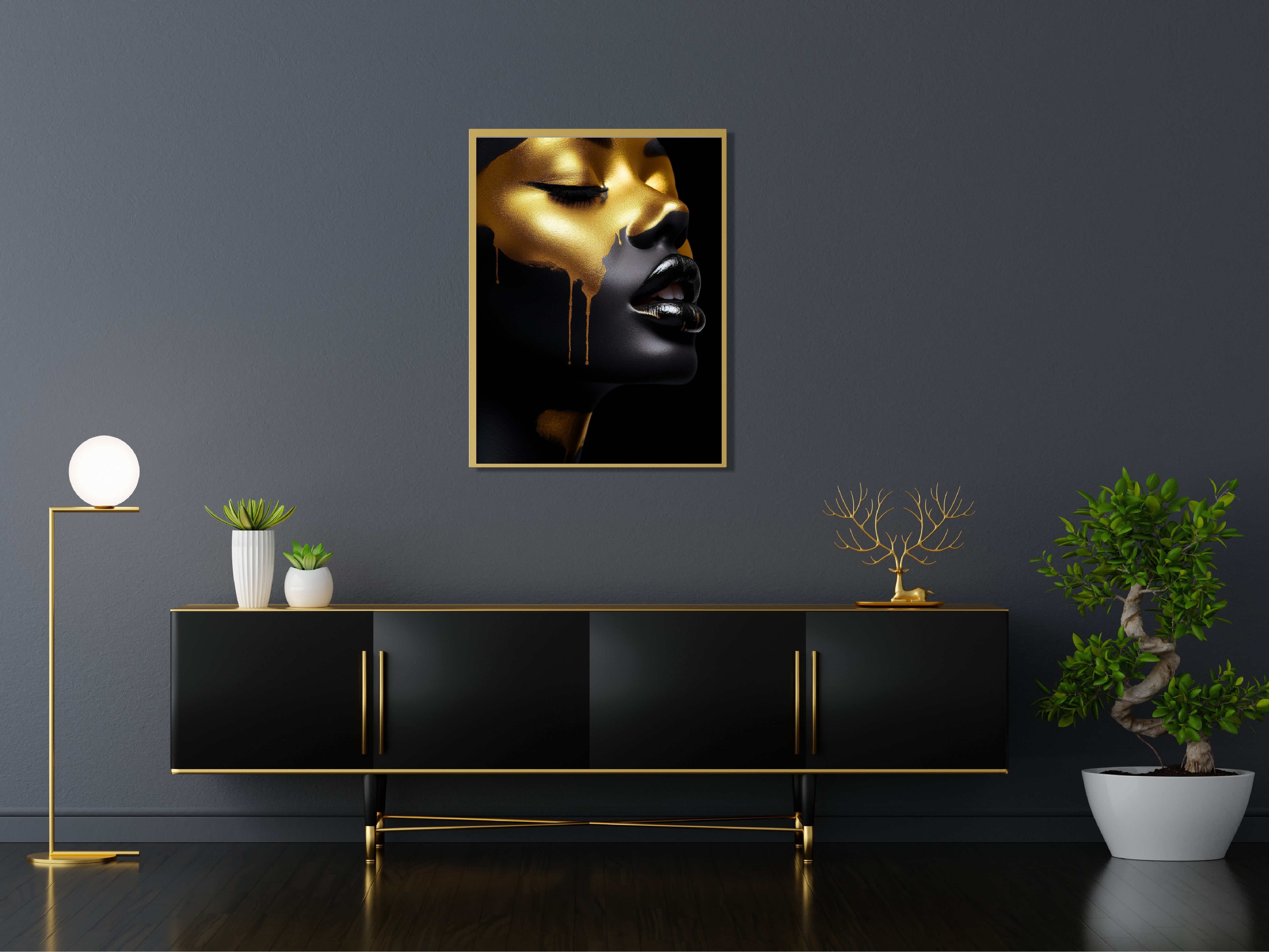 Luxury Woman With Gold Paint Wall Art.
